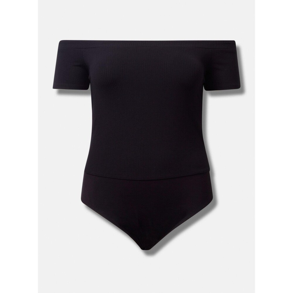 NWT Torrid 5X Deep Black Everyday Ribbed Knit Off The Shoulder Neckline Bodysuit - Picture 5 of 8